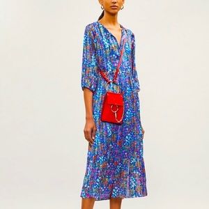 ba&sh Paris Reese Ditsy Floral Pleated Midi Dress in Blue